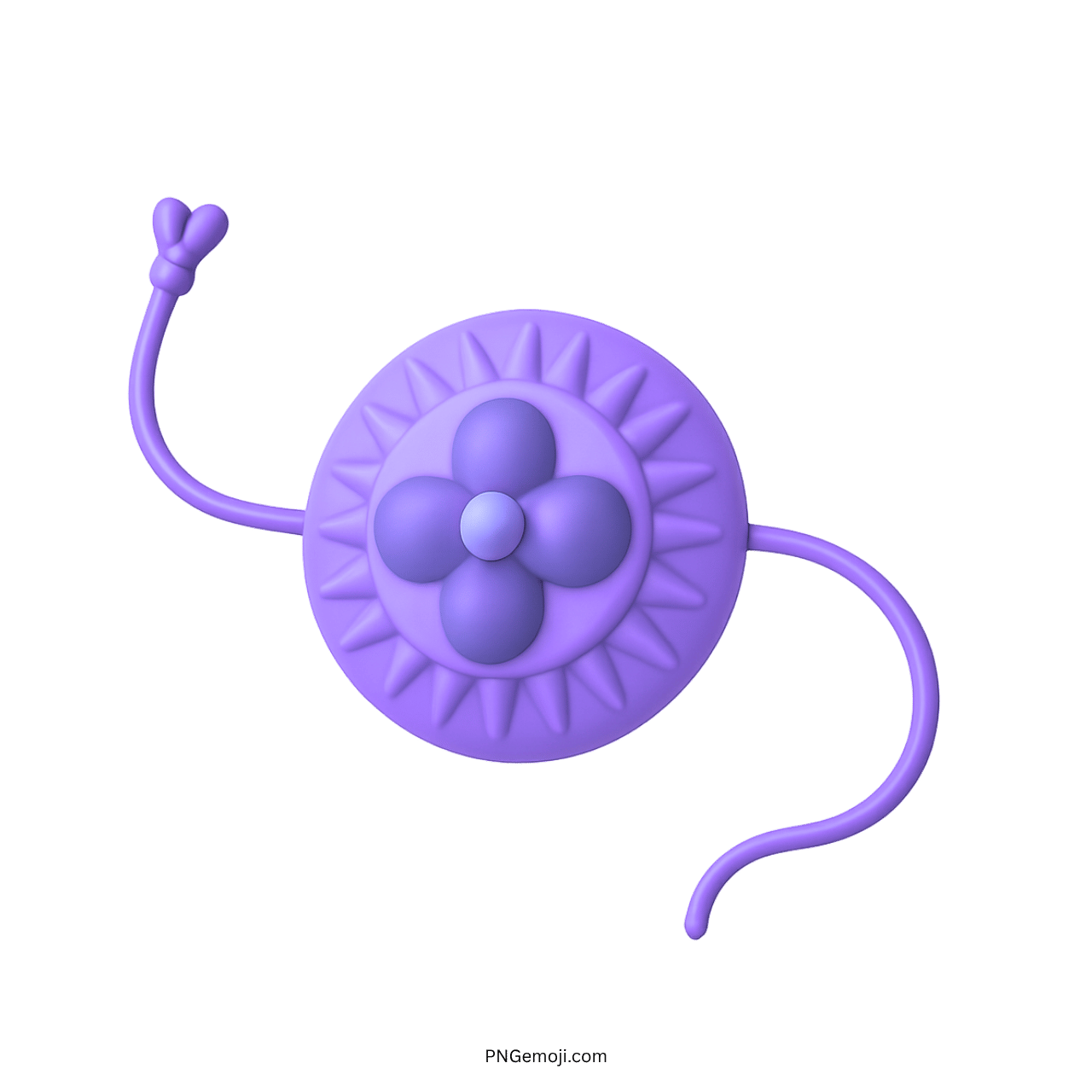 Purple 3D rakhi emoji with floral center and curved decorative threads