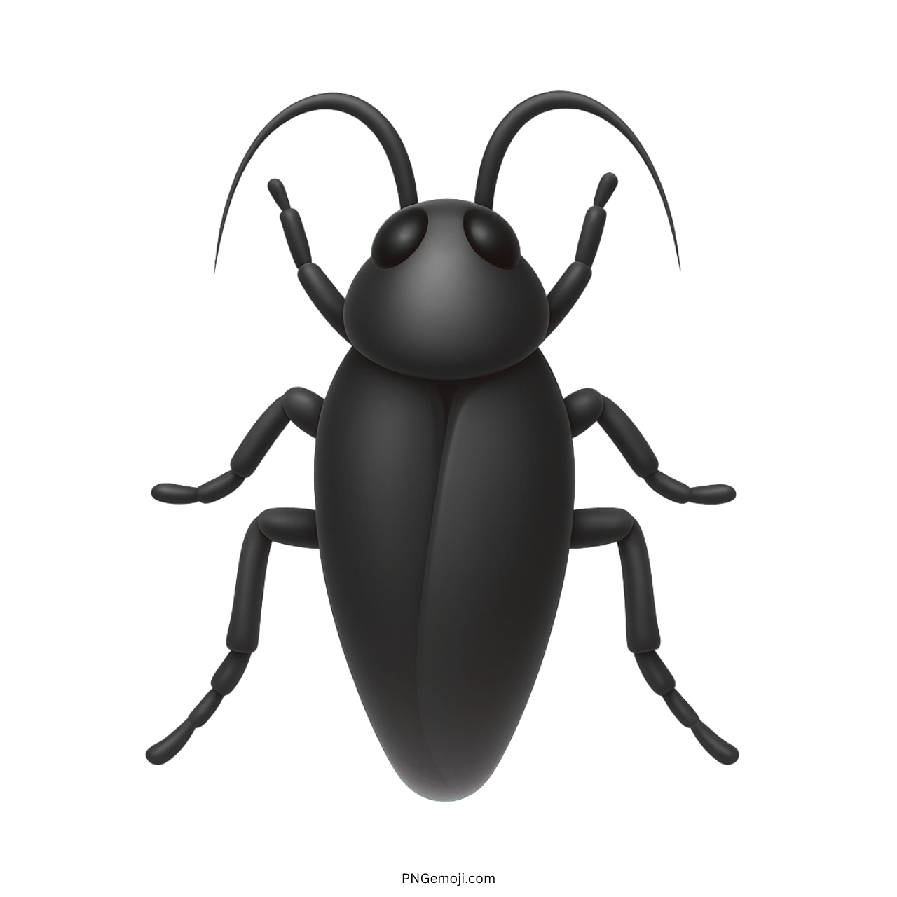 Realistic black 3D cockroach emoji icon with detailed legs and curved antennae