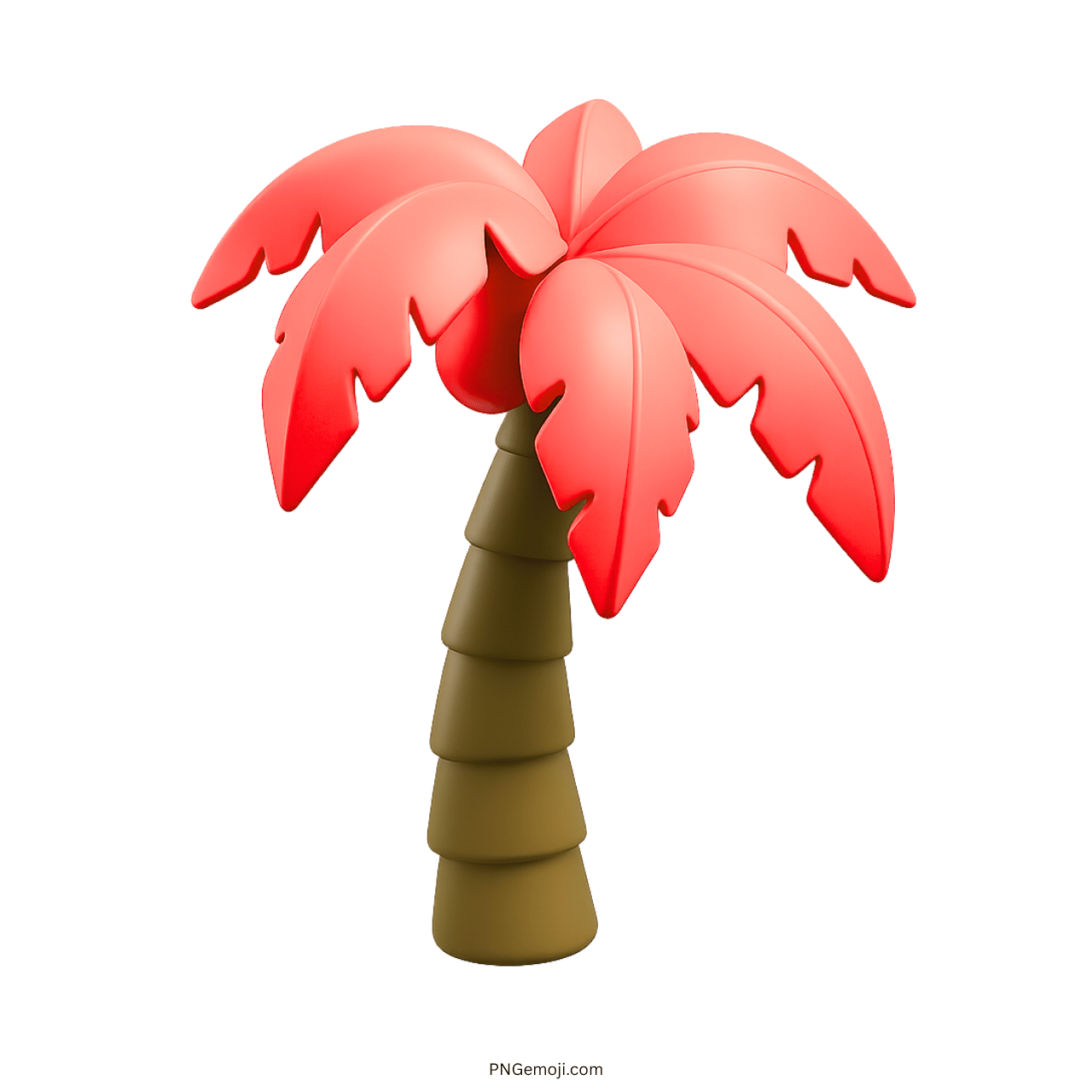 Red 3D palm tree emoji with cartoon-style trunk and tropical vibrant leaves