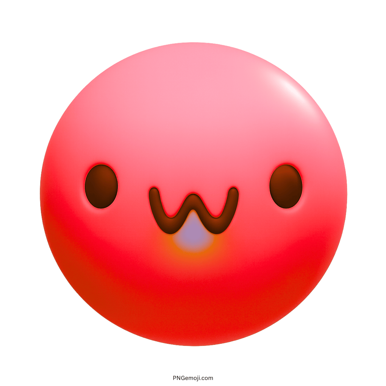 Vibrant red 3D UwU emoji with cute round kawaii face