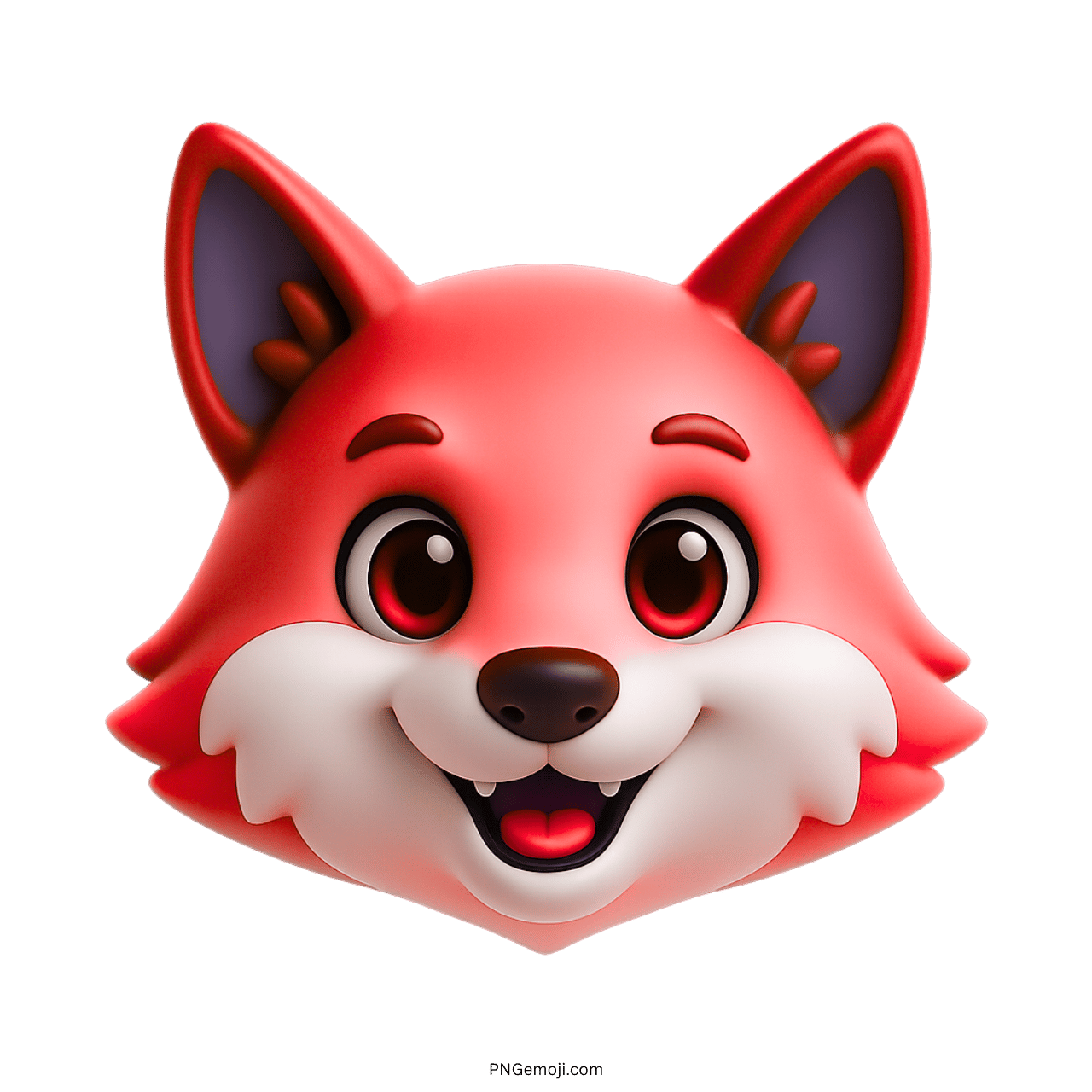 Red 3D wolf emoji with cute smile, cartoon face, and expressive animal features