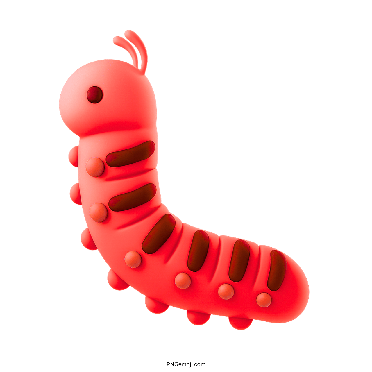 3D red caterpillar emoji with orange and brown segments and transparent background