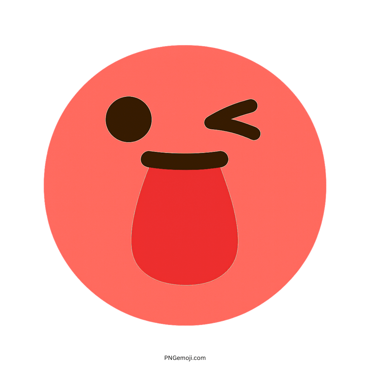 Red funny face emoji winking with tongue out in playful cartoon expression style