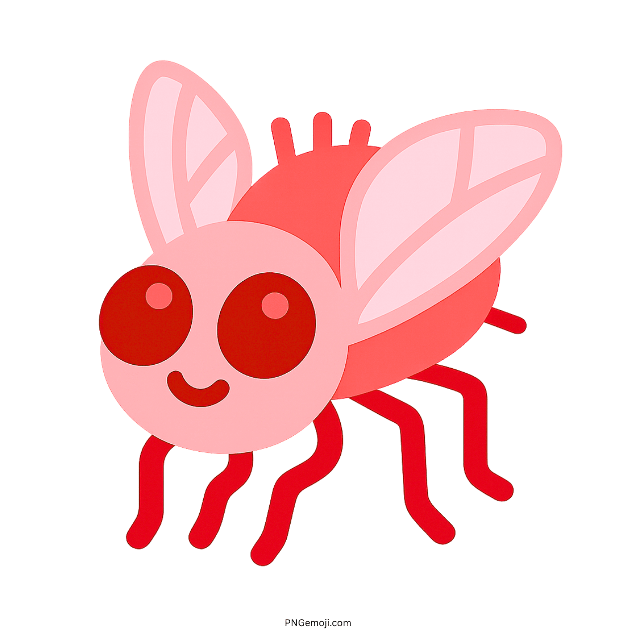 Red and pink cartoon fly emoji with big eyes and transparent background