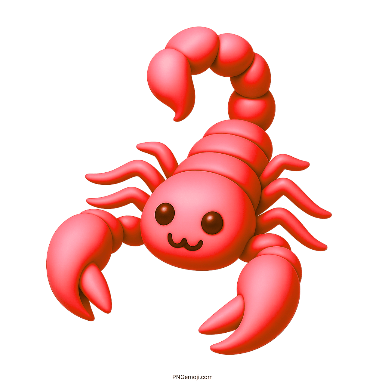 Red scorpion emoji with cute cartoon face, big claws, and curled 3D tail