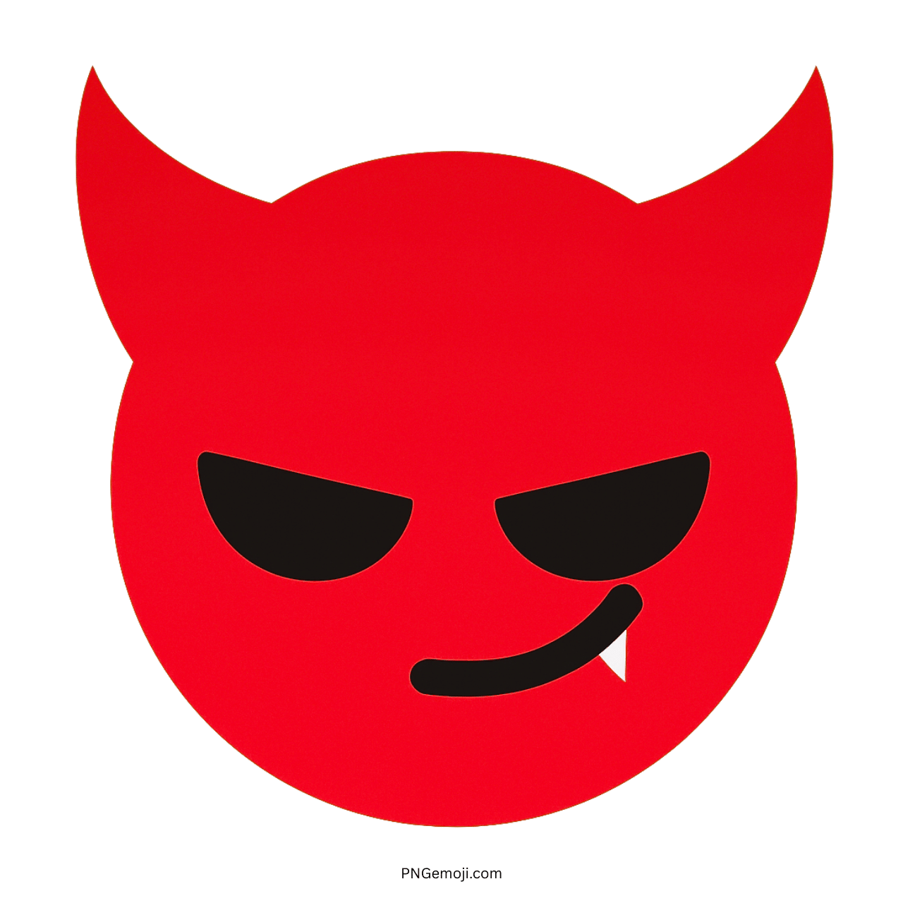 Red wicked devil Tiktok emoji face with horns, fang, and sly mischievous smile