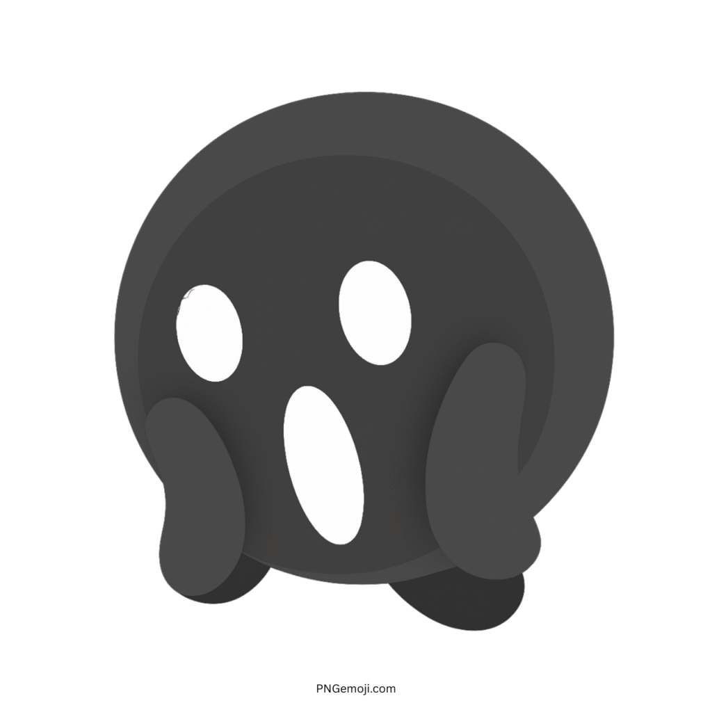 Black "Scream" TikTok emoji with wide eyes and open mouth, showing surprise.