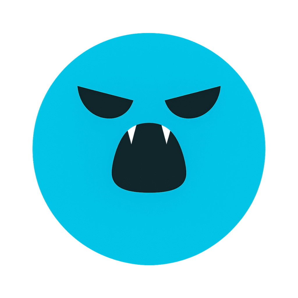 Blue shout emoji with a fierce expression and vampire teeth, ideal for TikTok reactions.