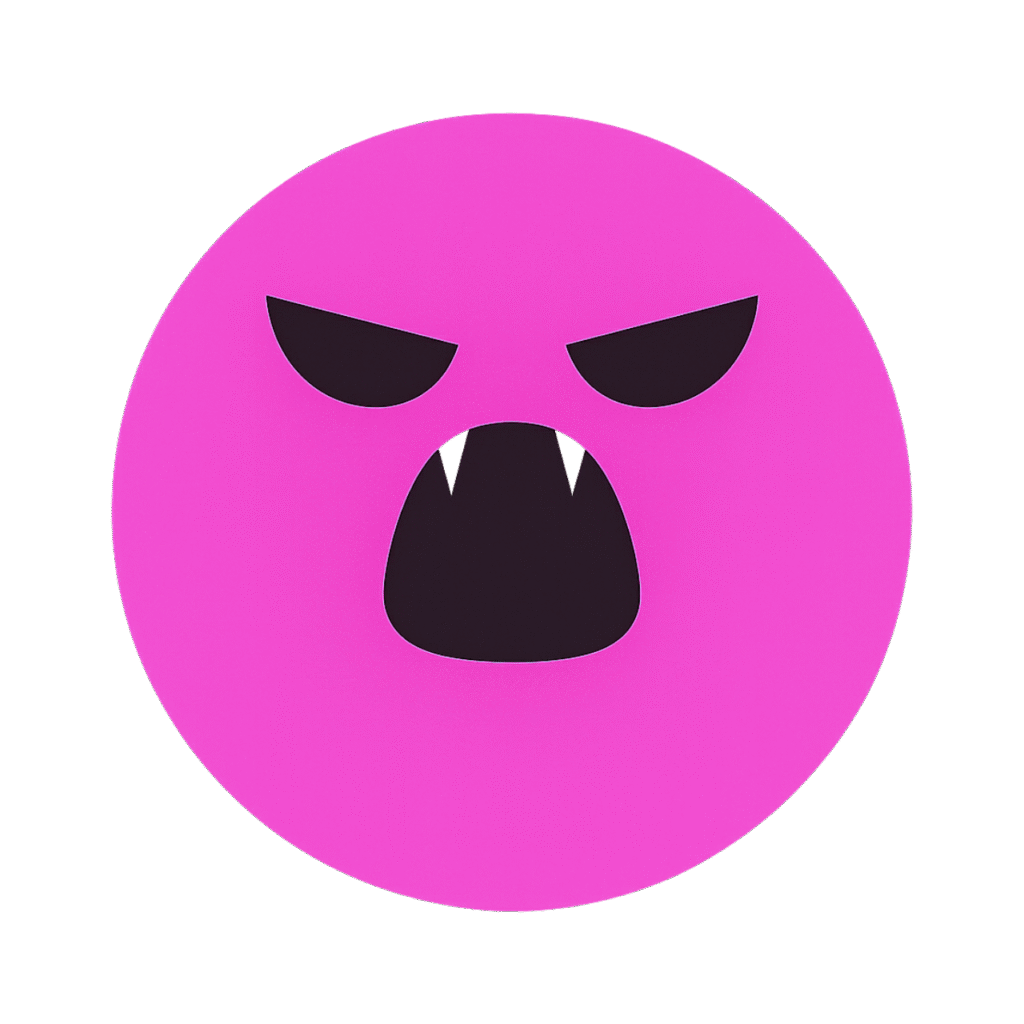  Pink shout emoji with a fierce face and vampire teeth, ideal for TikTok reactions.