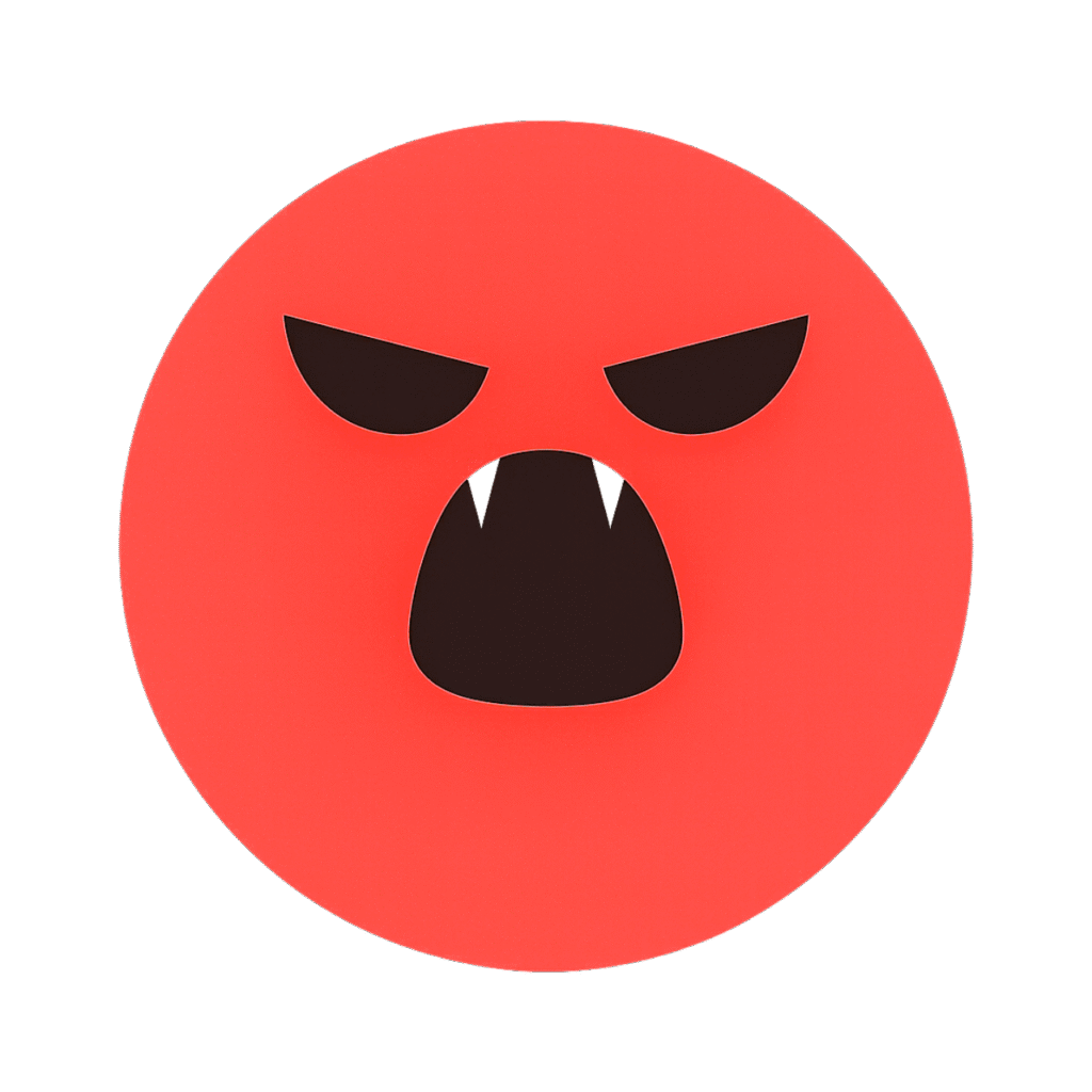  Red shout emoji with an angry face and vampire teeth, perfect for TikTok reactions.