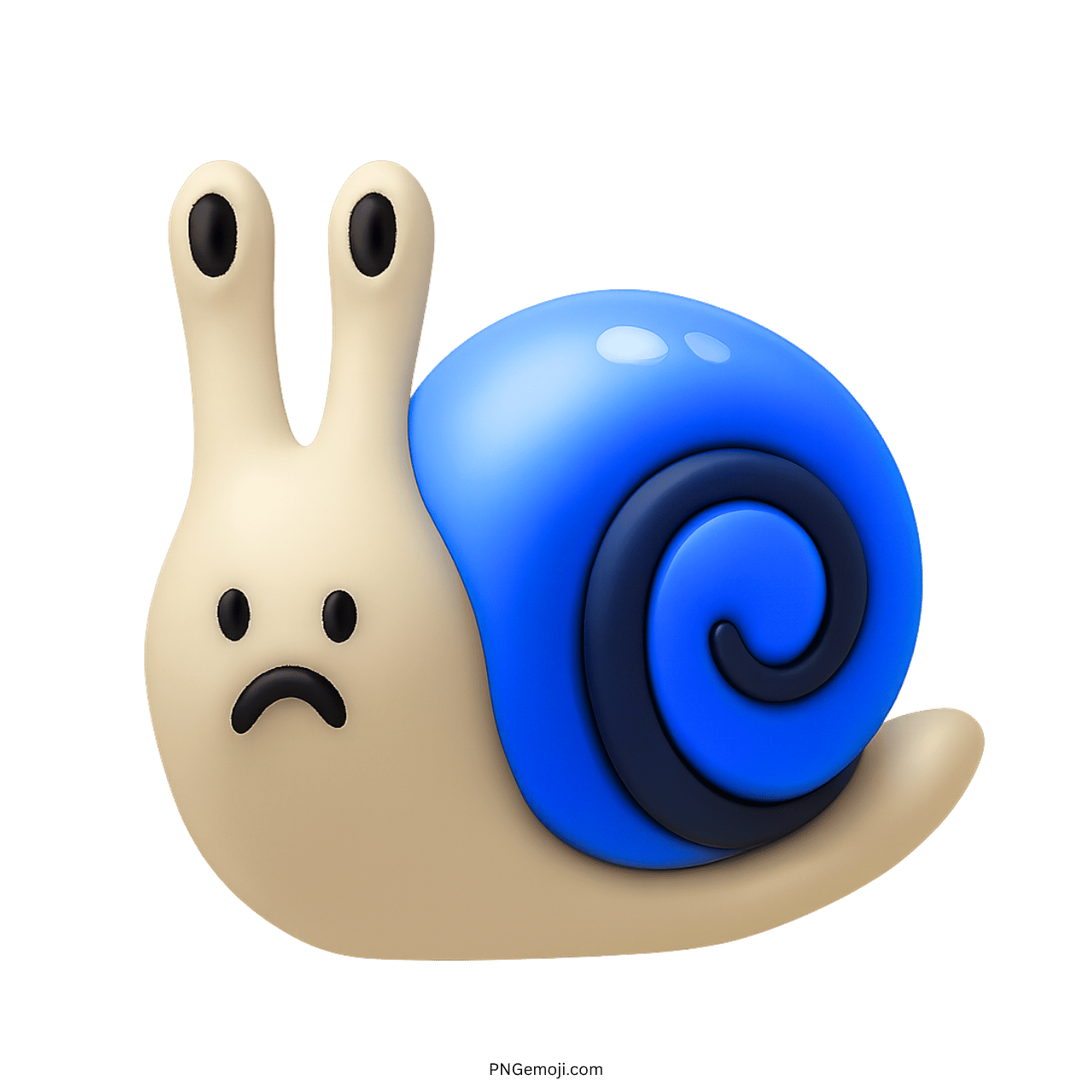 3D sad snail emoji with blue spiral shell on a transparent background