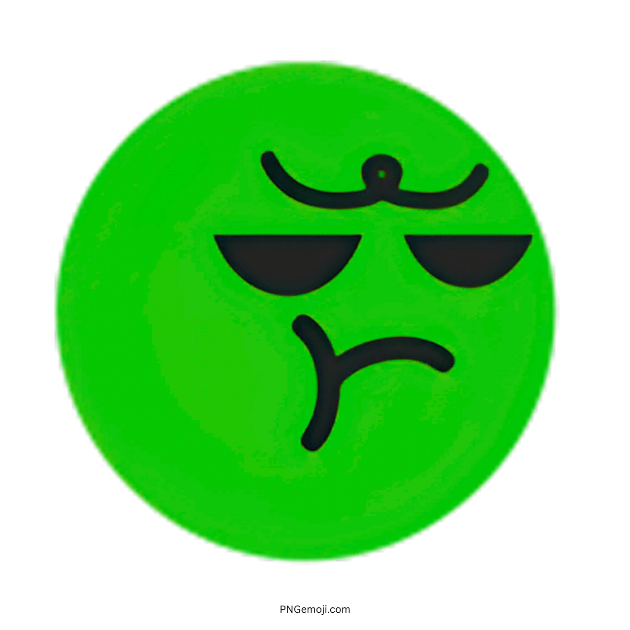 Sulk TikTok emoji green face 3D style with transparent background and sunglasses