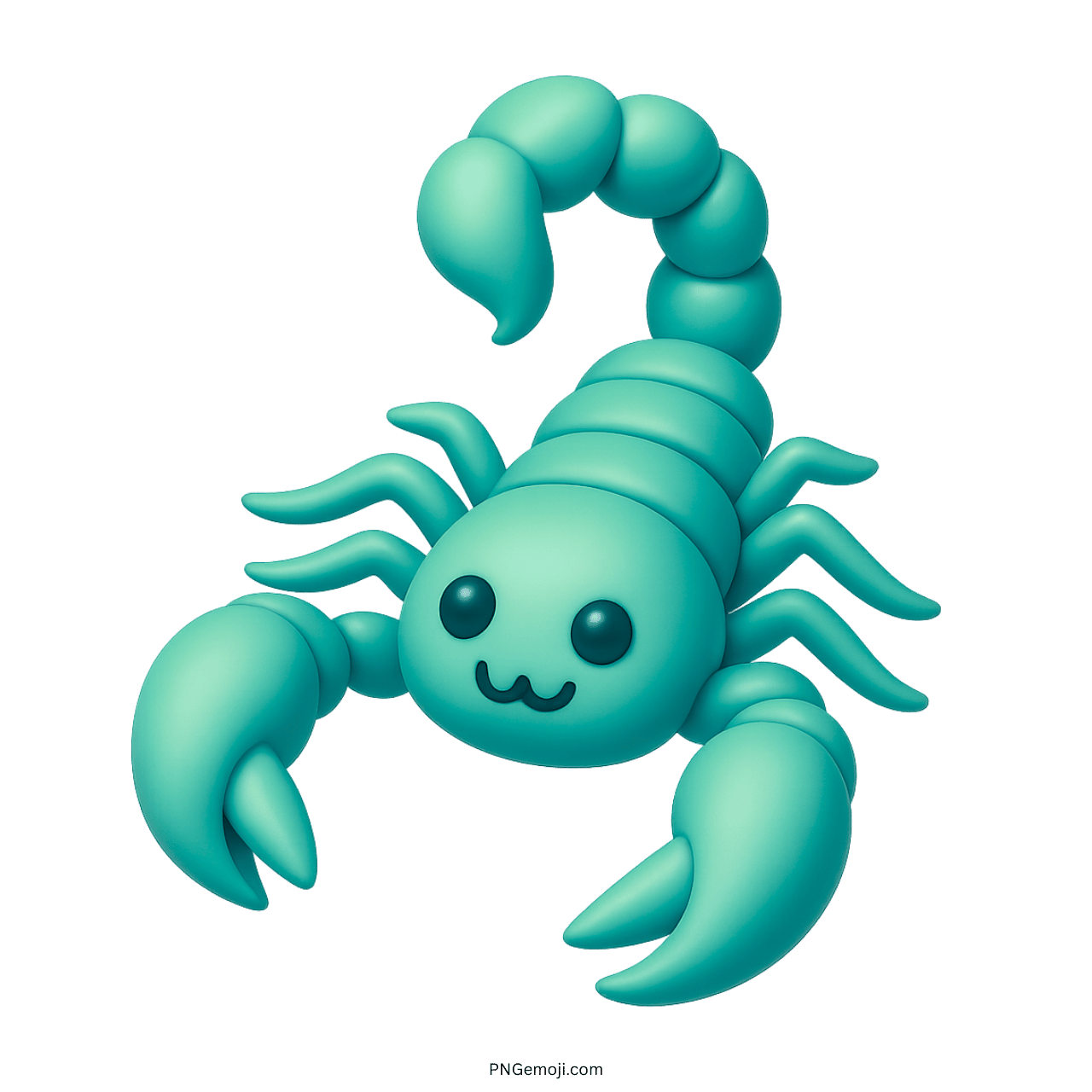 Cute 3D teal scorpion emoji with kawaii cartoon face and curled tail design