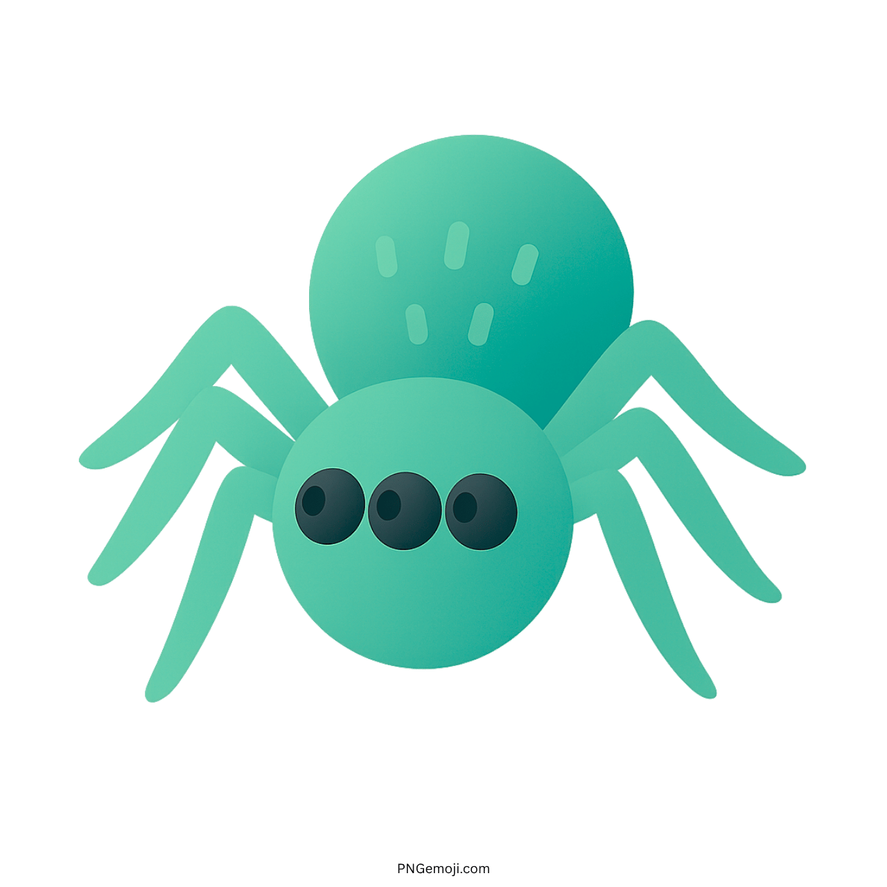 Teal green 3-eyed spider emoji with cartoon body and dark black eyes