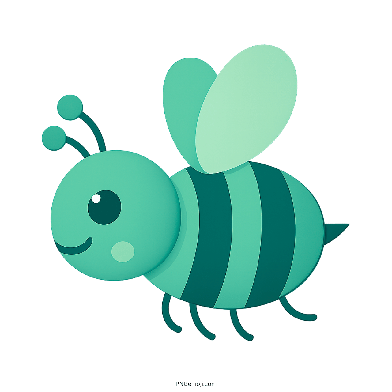 Cute teal and green bee emoji with wings and stripes, cartoon-style illustration