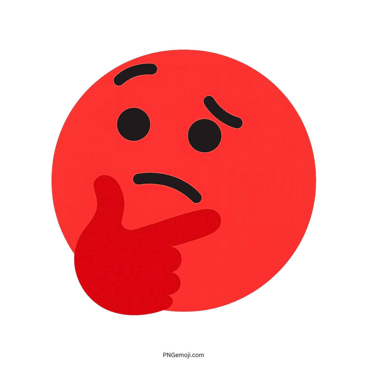 Thinking Tiktok emoji red face with hand on chin, transparent PNG clipart design