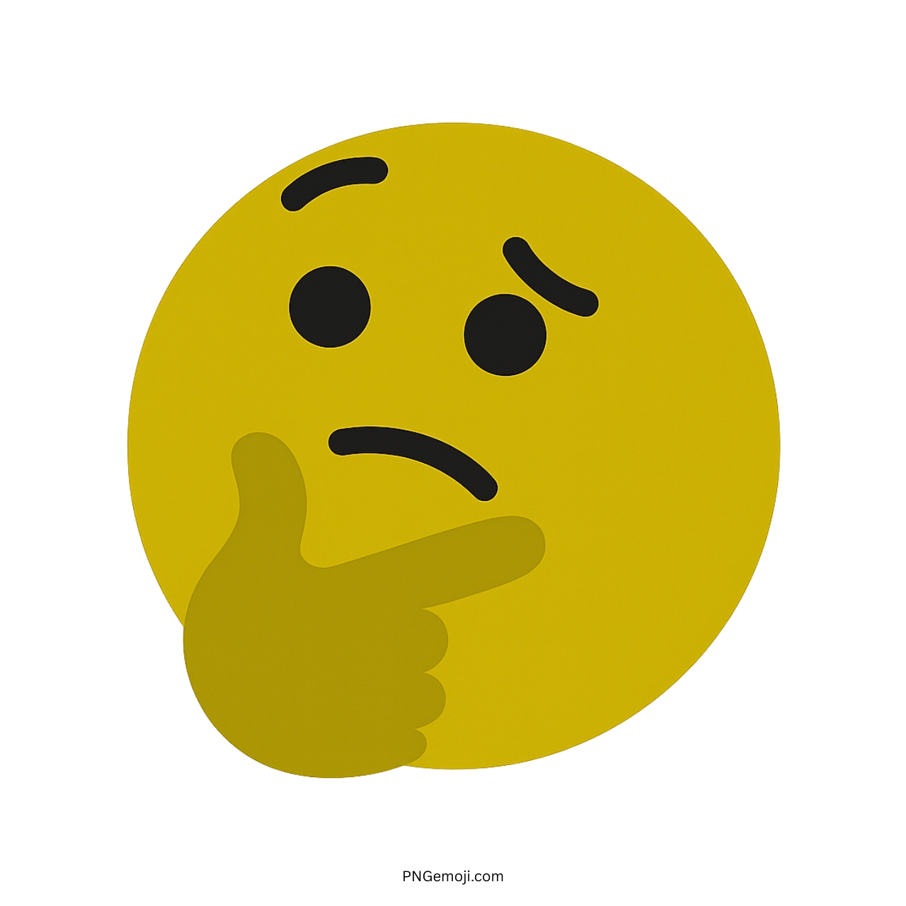Thinking Tiktok emoji yellow face with hand on chin, transparent PNG clipart design