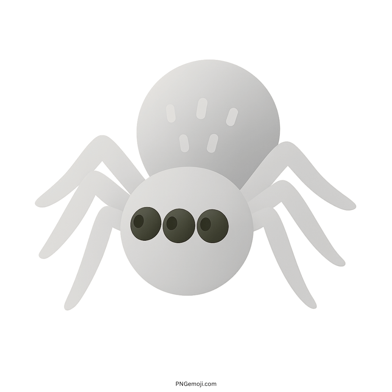 White cartoon spider emoji with three big black eyes and curved legs