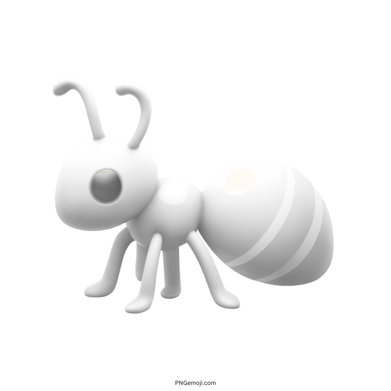 3D white ant emoji with rounded features on a transparent background