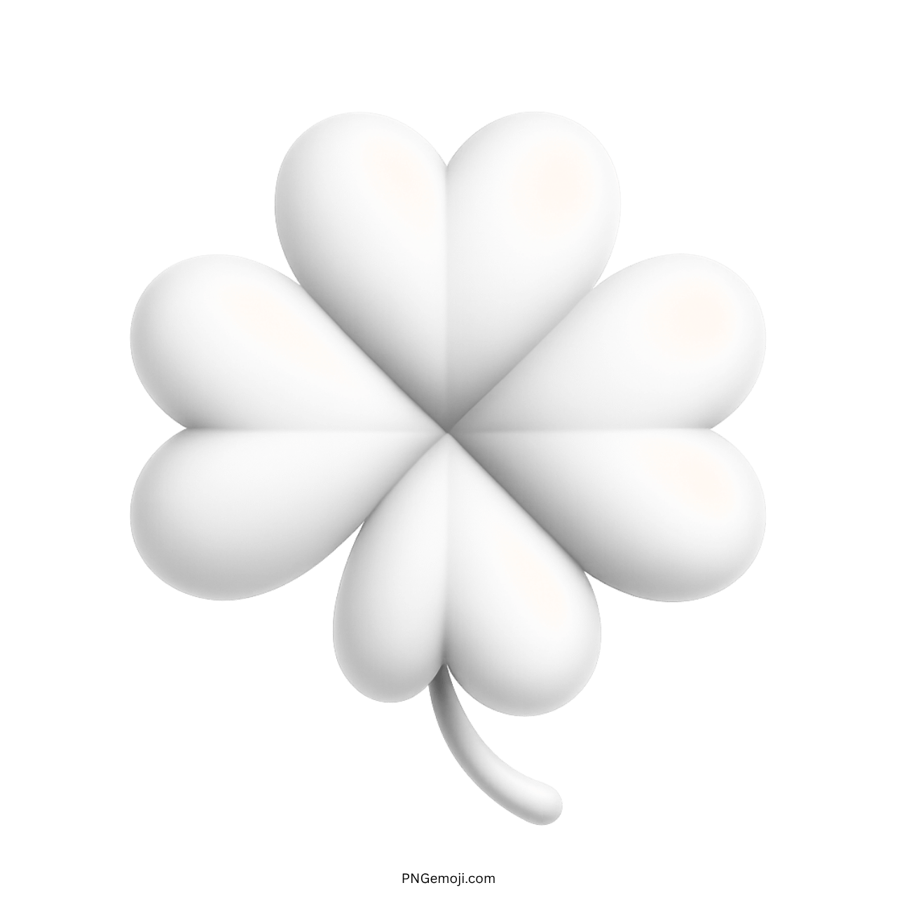 White four-leaf clover emoji with 3D heart-shaped leaves for luck