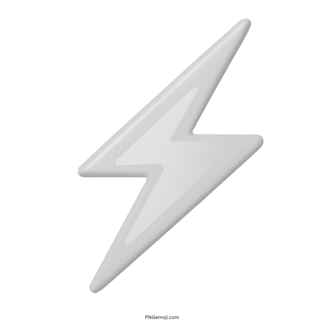 3D White Lightning Bolt Emoji with a glossy finish, on a transparent background.