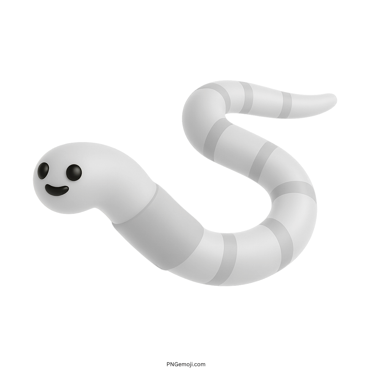White smiling worm emoji with gray stripes on green background, cute 3D cartoon style