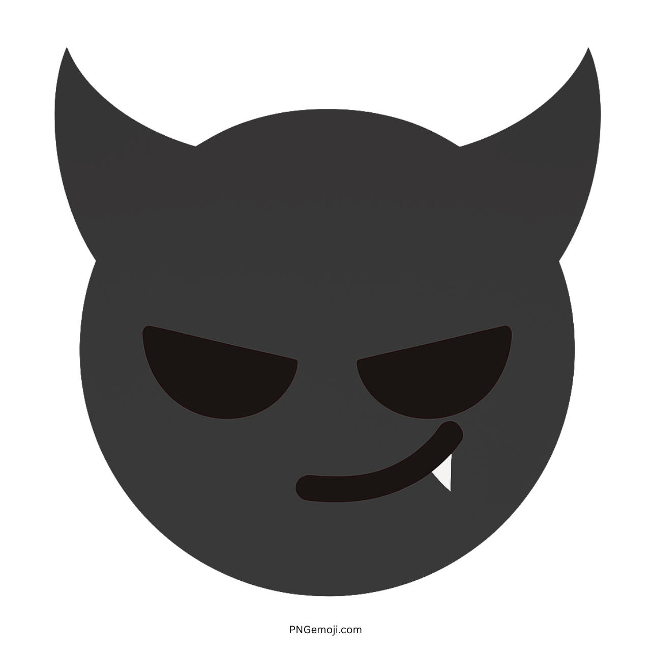 Wicked black devil face TikTok emoji PNG with vampire fang and transparent background