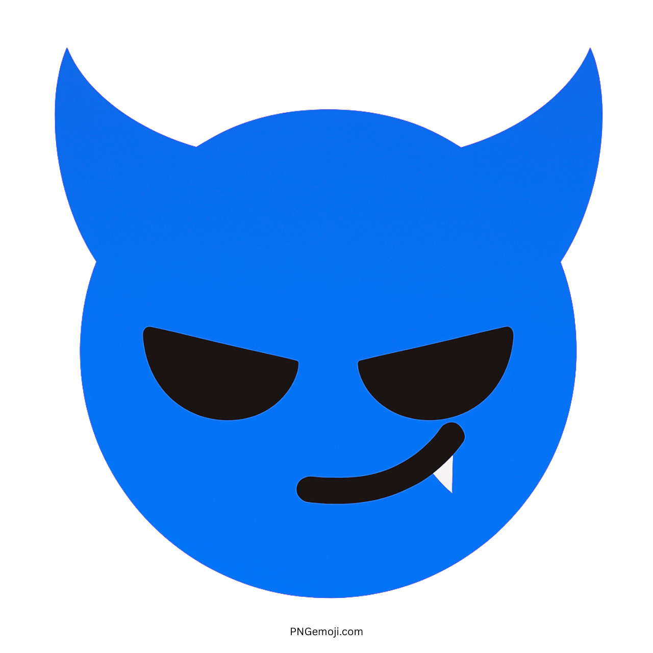 Wicked blue devil face TikTok emoji PNG with vampire fang and transparent background