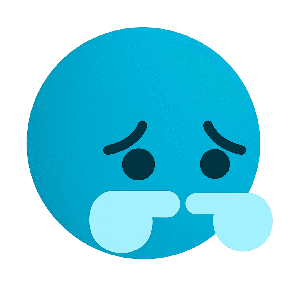 Sad blue TikTok emoji with a frown and tears