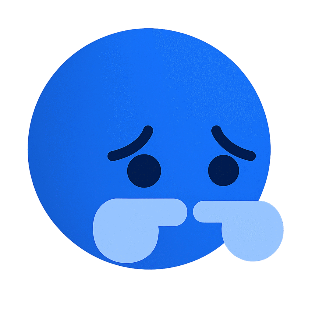 Blue sad emoji showing disappointment with teary eyes and a frown
