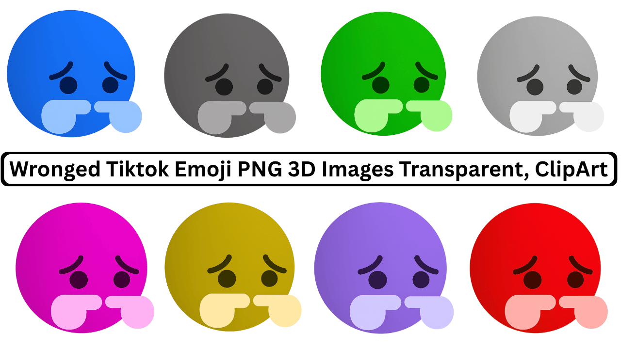 Collection of colorful "wronged" TikTok emojis in blue, green, gray, purple, pink, yellow, and red.