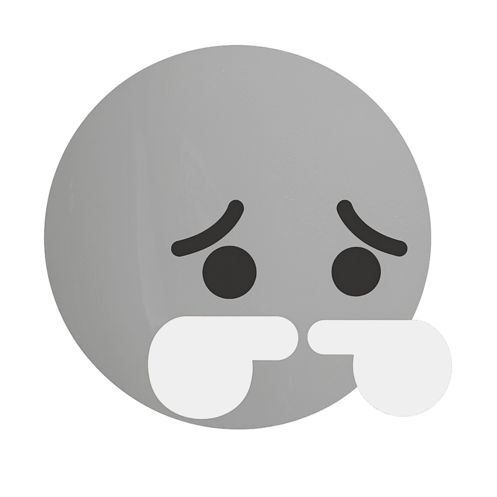 Light gray sad emoji with teary eyes showing sorrow and disappointment