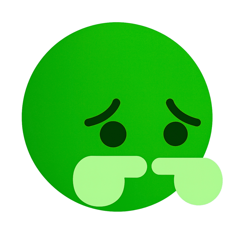 Sad green TikTok emoji with a frown and tears