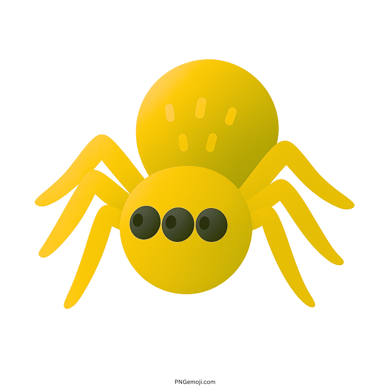 Yellow three-eyed spider emoji with cartoon legs and transparent background