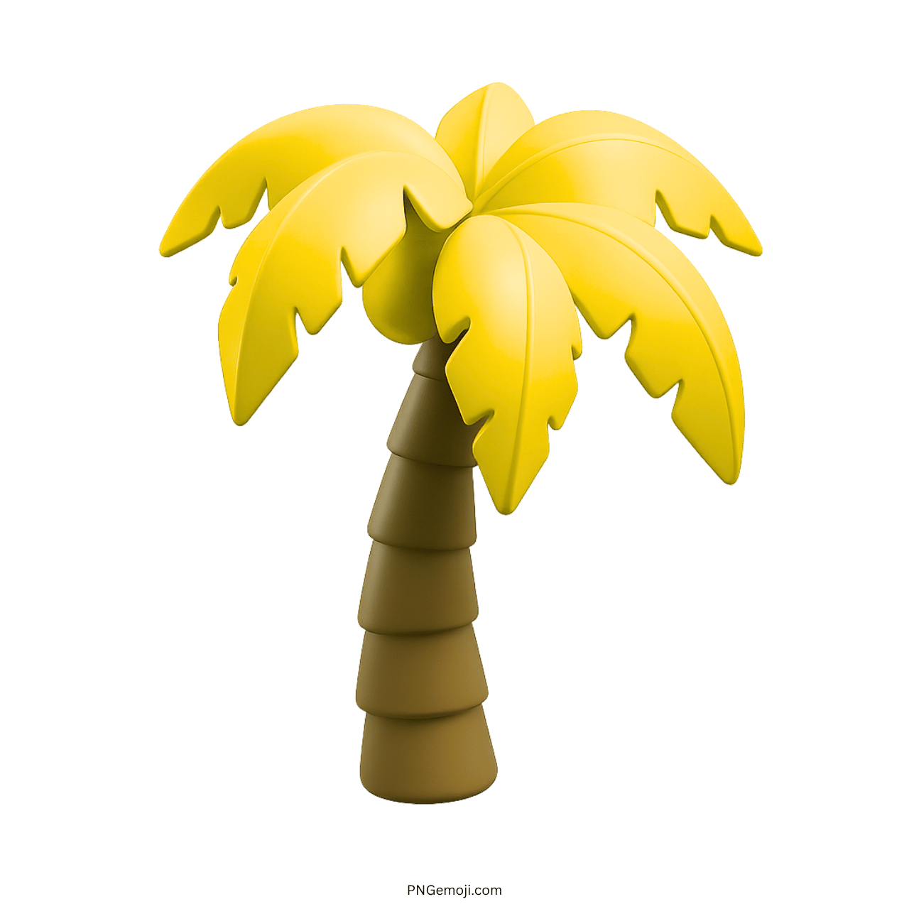 Yellow tropical 3D palm tree emoji with cartoon-style brown trunk and leaves