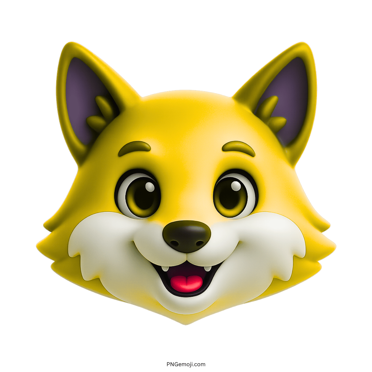 Yellow 3D wolf emoji icon with cute smile and expressive cartoon animal face