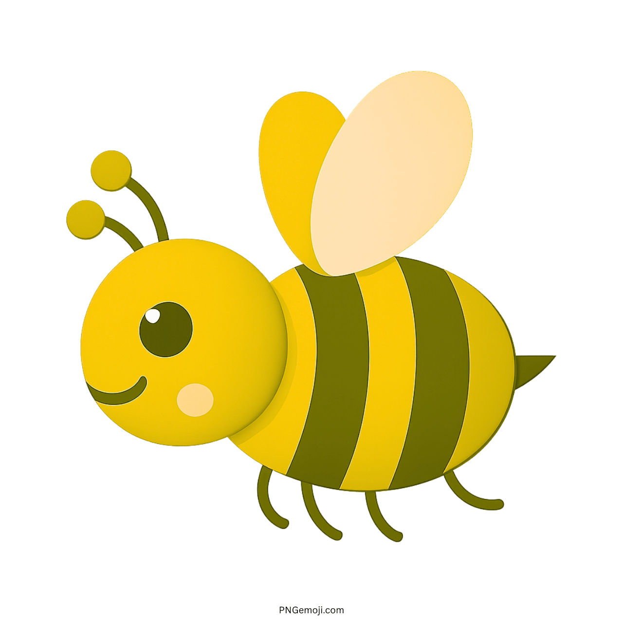 3D yellow bee emoji with green and yellow striped design and a happy smile on a transparent background.