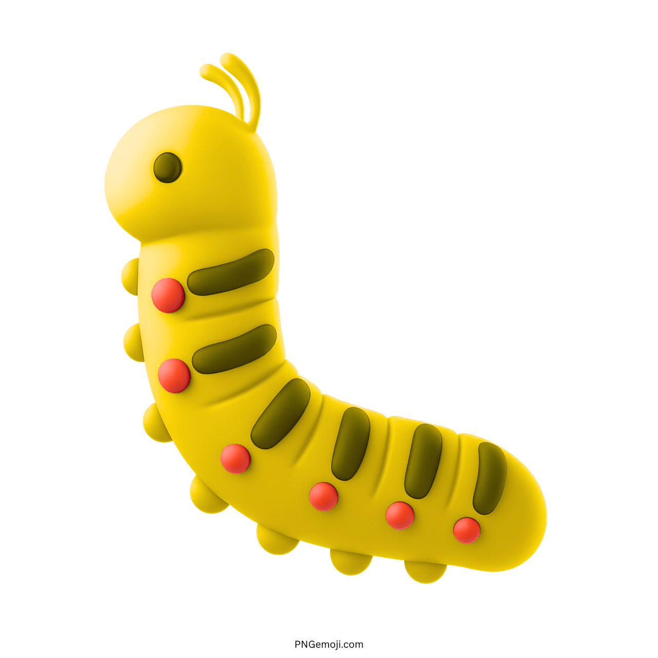 3D yellow caterpillar emoji with orange and green segments and transparent background