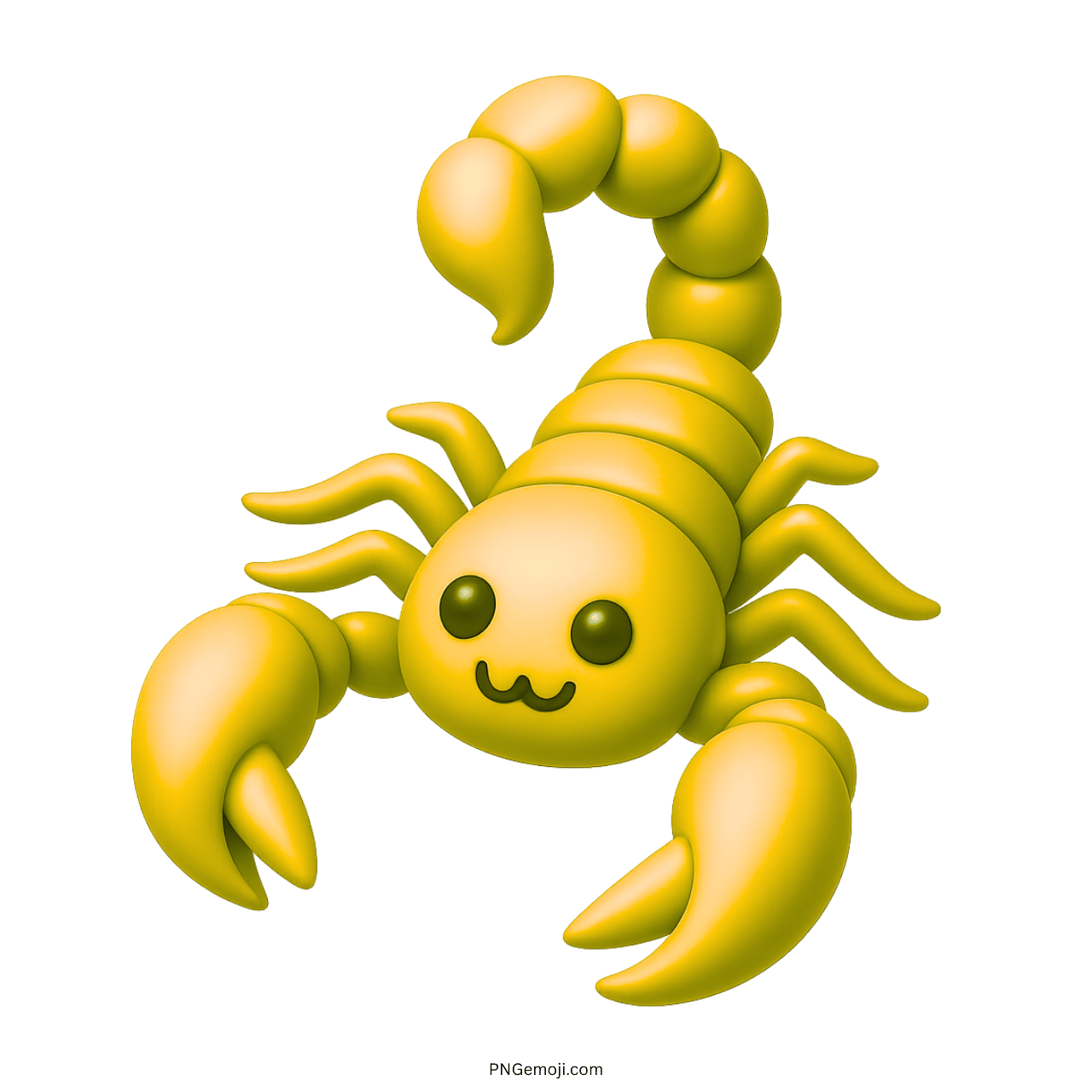 Adorable yellow scorpion emoji with curled tail and claws in cartoon 3D style
