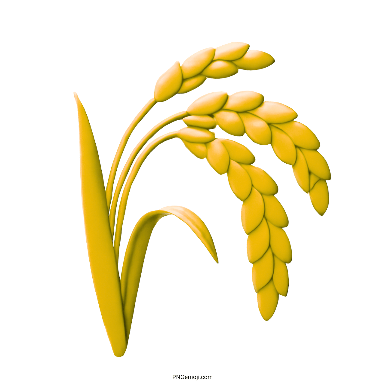 3D yellow sheaf of rice emoji with smooth grains and green leaves