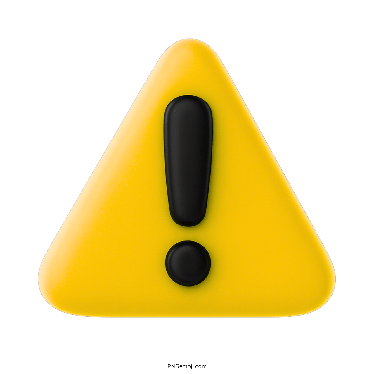 Bright yellow triangular warning emoji with 3D black exclamation mark symbol inside.