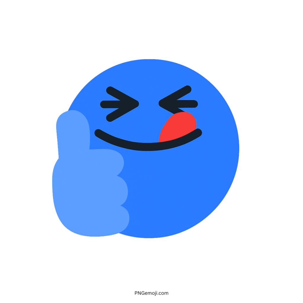  Yummy Tiktok emoji with a blue face, thumbs up, and a playful wink, licking lips.