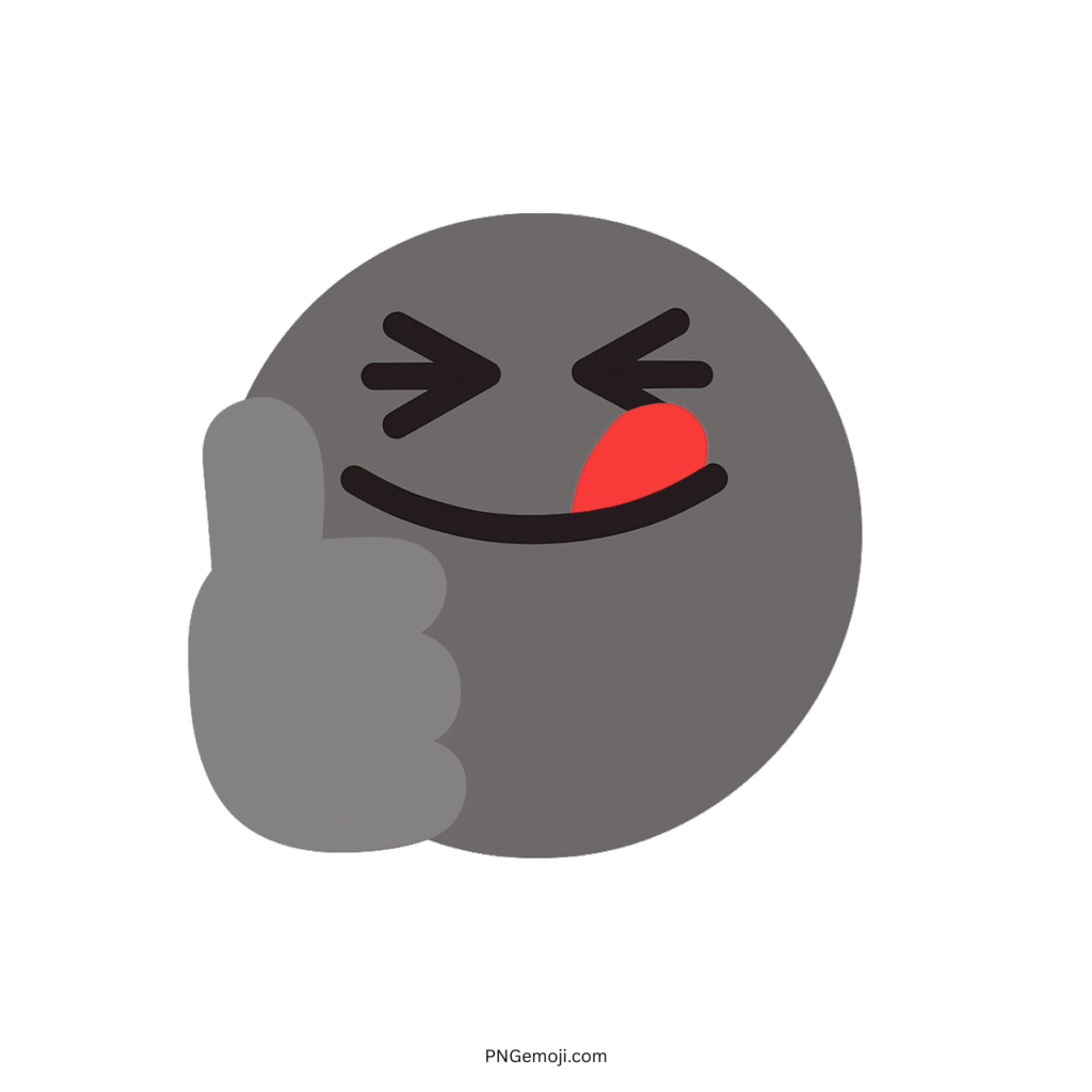 Yummy Tiktok emoji with a gray face, thumbs up, playful wink, and tongue out.