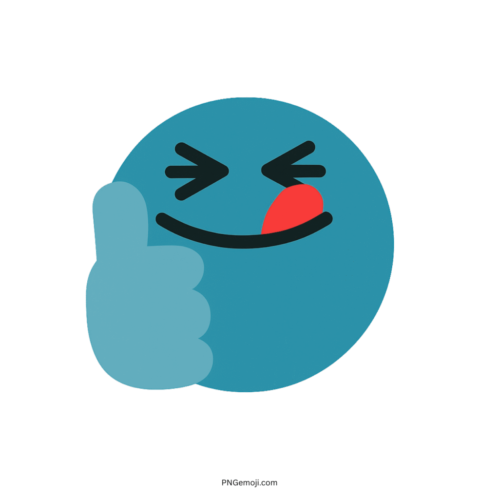 Yummy Tiktok emoji with a light blue face, thumbs up, playful wink, and tongue out.
