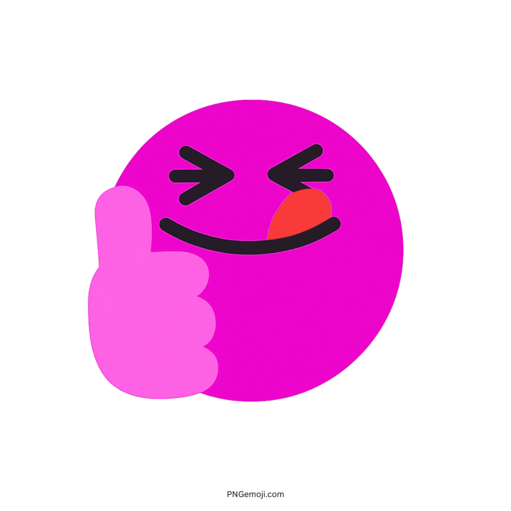 Yummy Tiktok emoji with a pink face, thumbs up, playful wink, and tongue out.