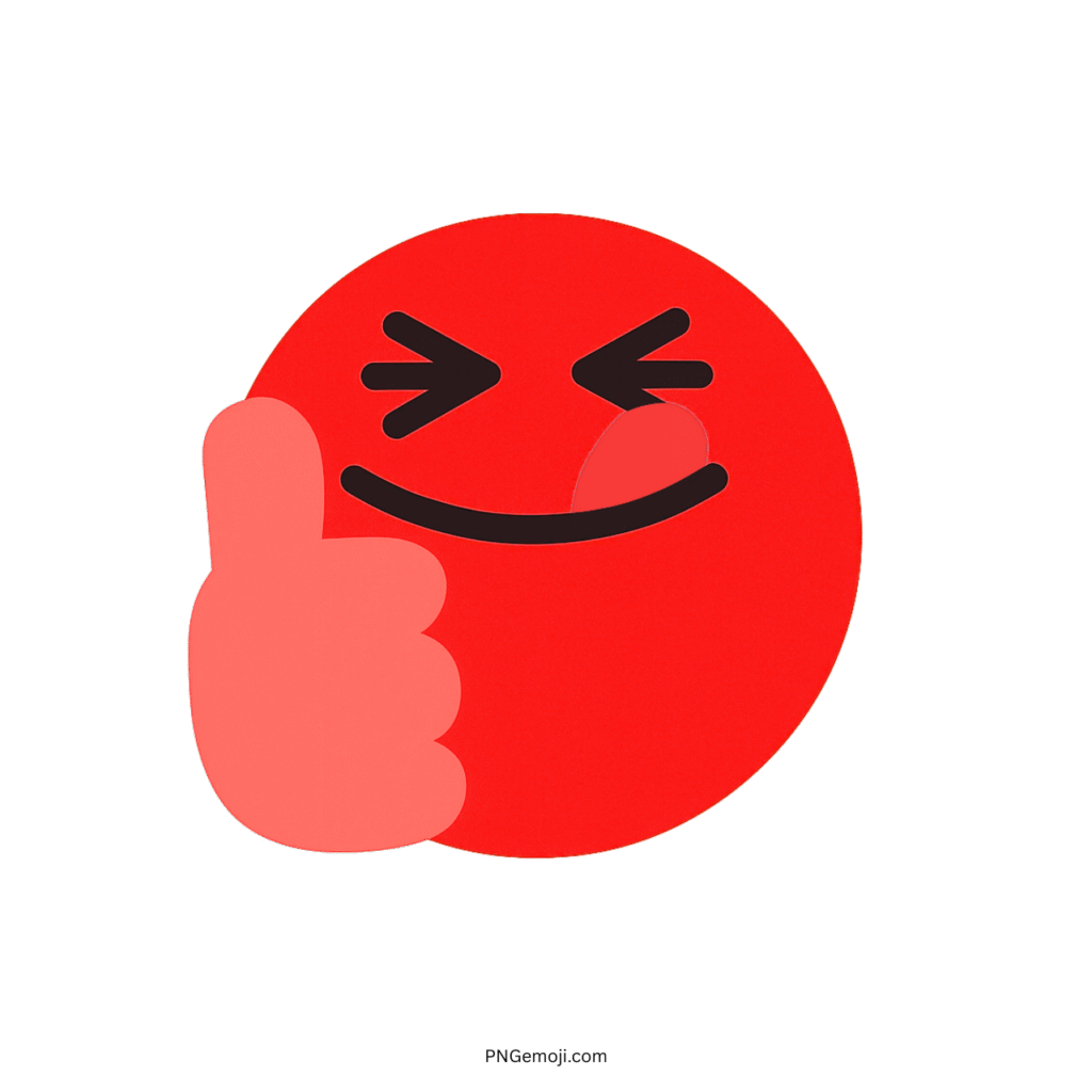 Yummy Tiktok emoji with a red face, thumbs up, playful wink, and tongue out.