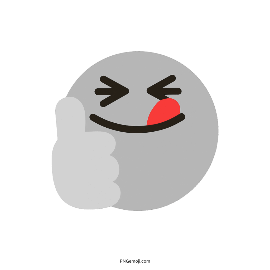 Yummy Tiktok emoji with a white face, thumbs up, playful wink, and tongue out.