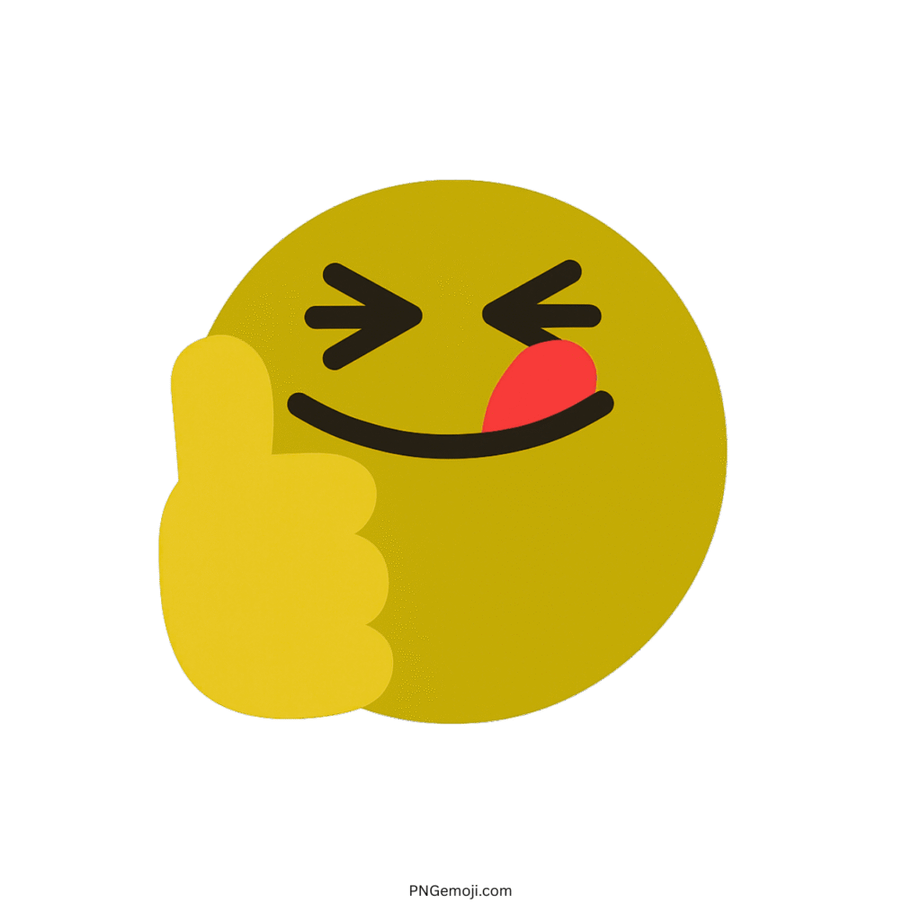 Yummy Tiktok emoji with a yellow face, thumbs up, playful wink, and tongue out.